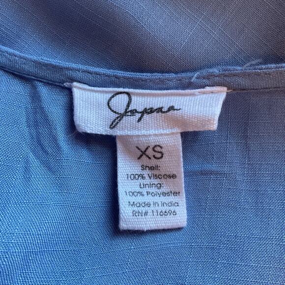 Japra Surplice Denim Blue LongSleeve Embroidered Smocked WaistFloral Blouse XS - Picture 4 of 6